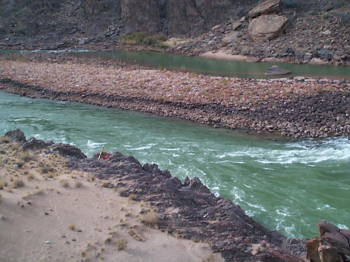GPS base station setup on river left, Inner Granite Gorge