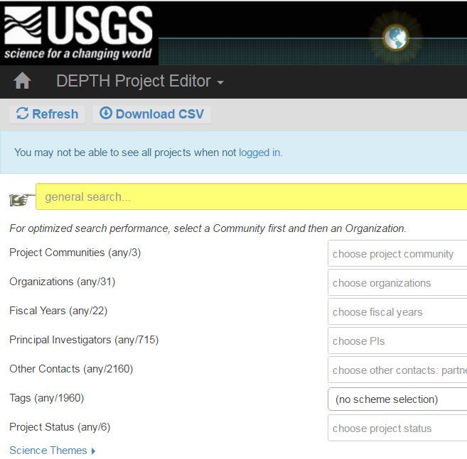  A screenshot of the Data Entry for Project Tracking and Highlighting (DEPTH) tool.