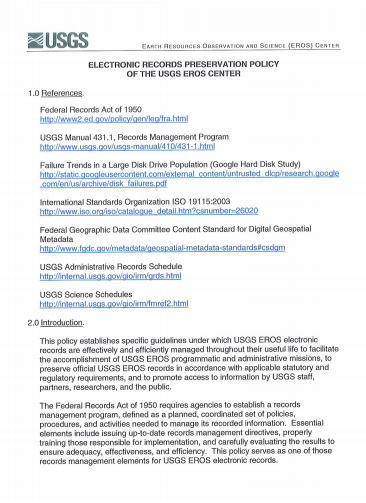 Cover image of the USGS electronic records preservation policy.