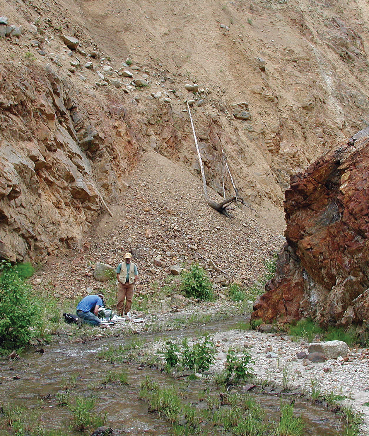 scientists sampling mineral deposit