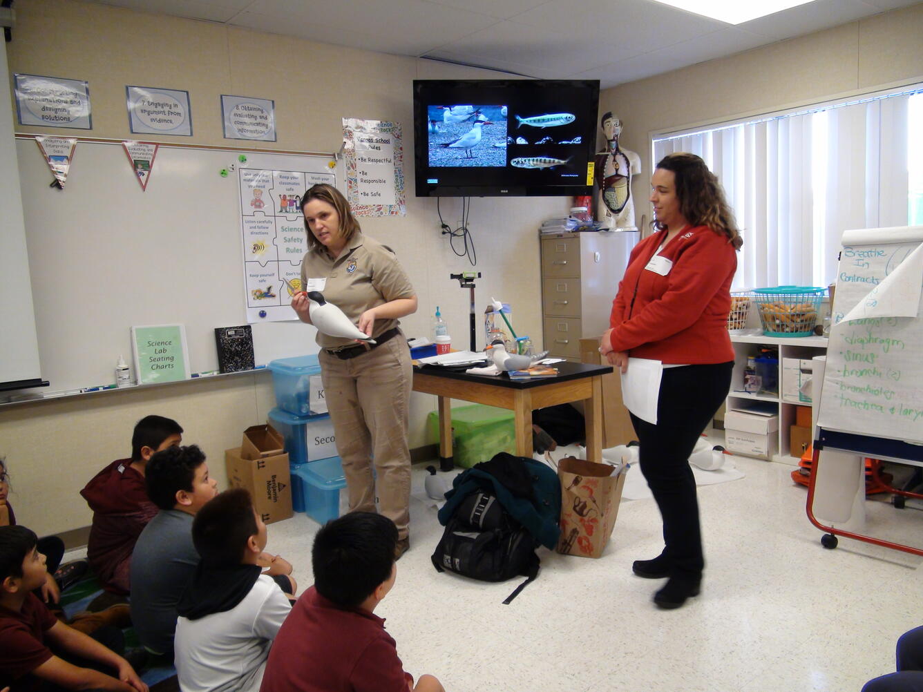 Photo of federal employees teaching students about wildlife in San Francisco Bay
