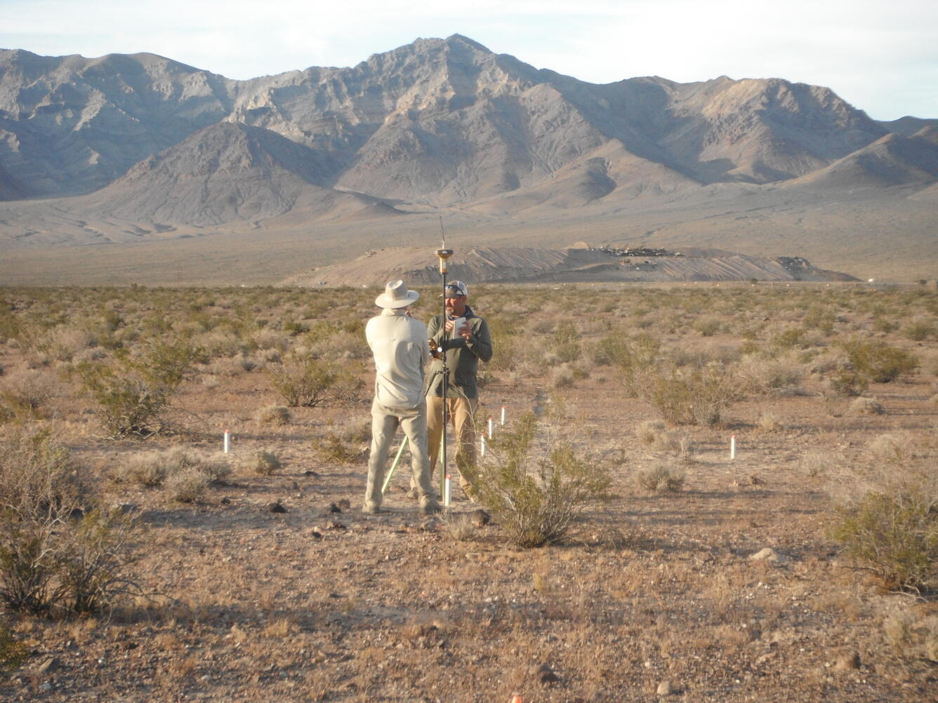 Taking GPS coordinates at the Amargosa Desert Research Site