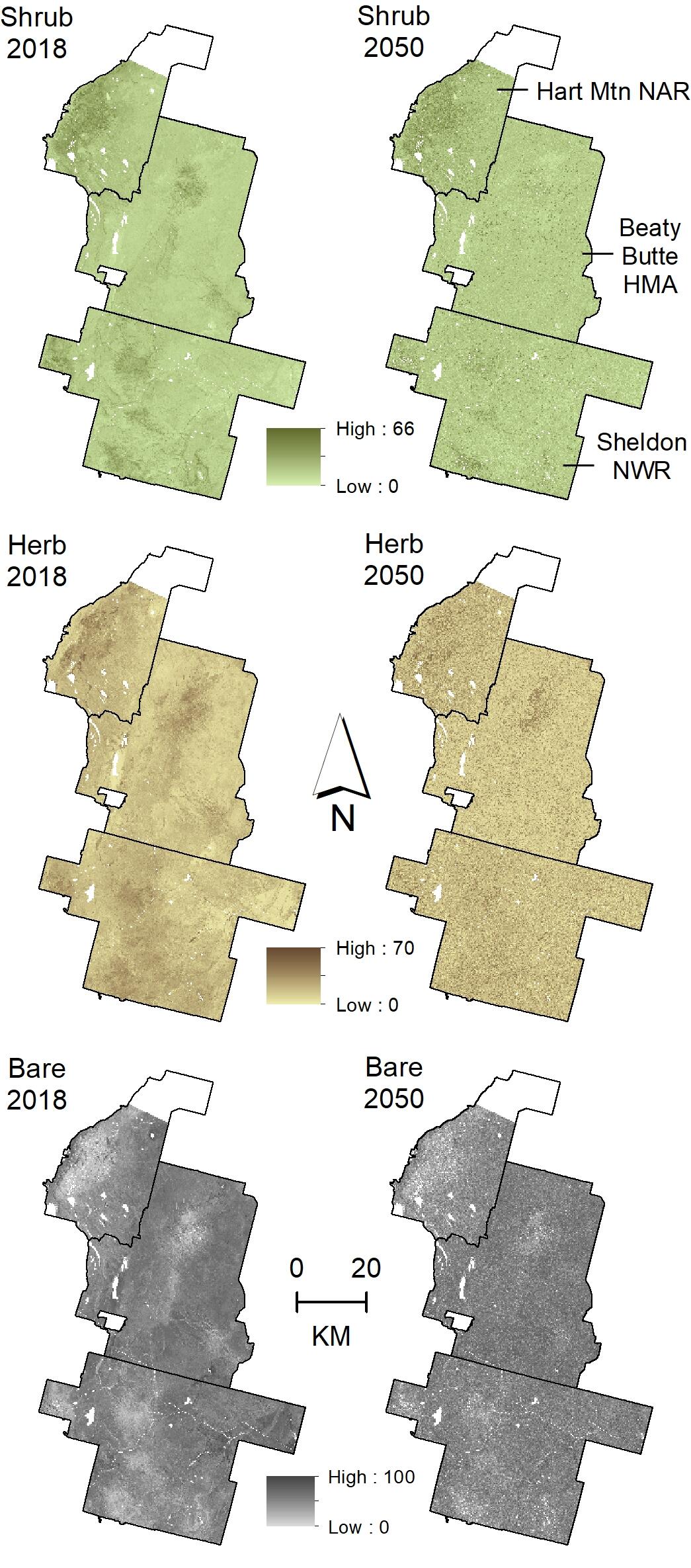 maps of simulated future vegetation cover