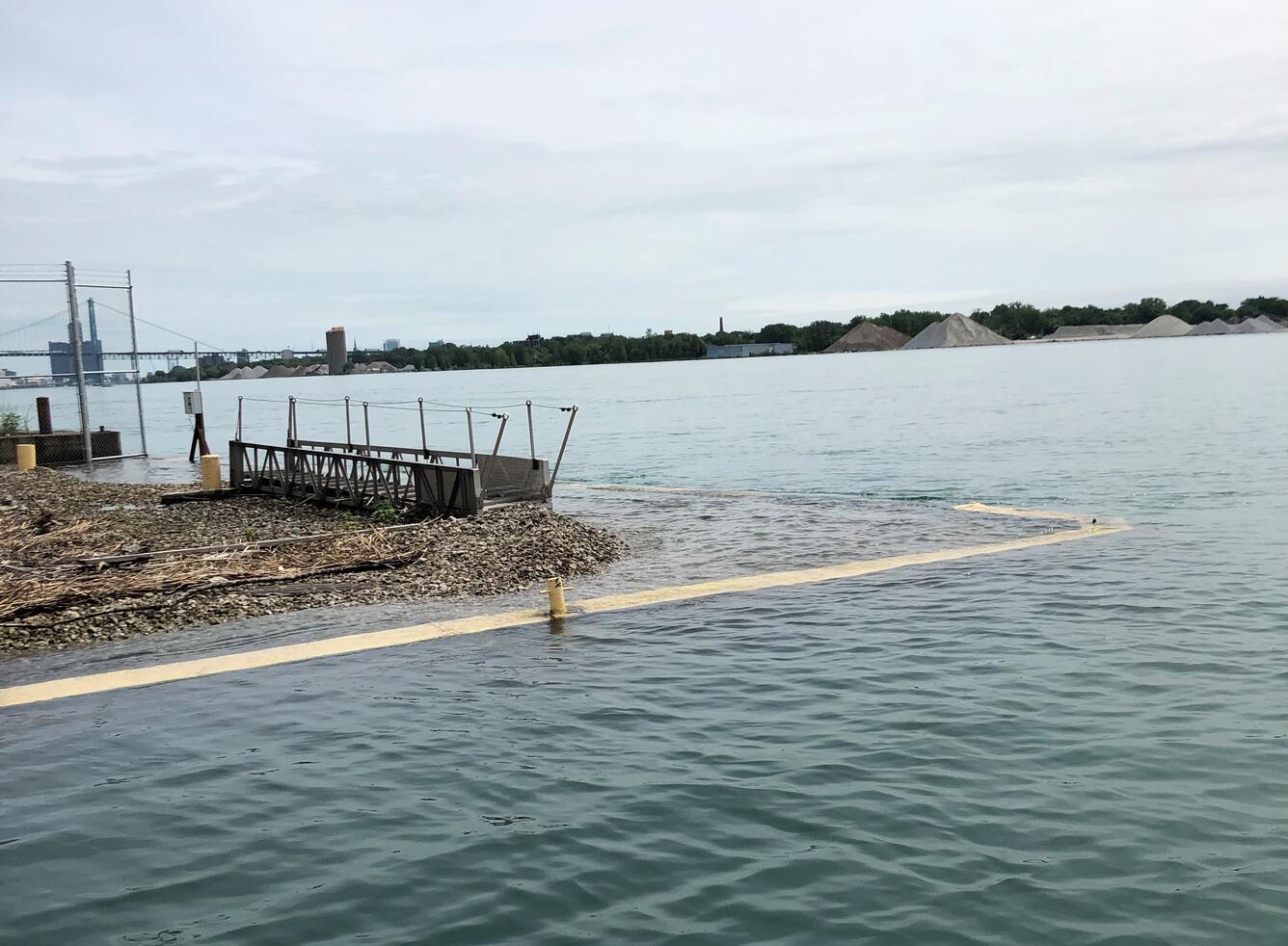 Sampling taking place on the Detroit river in support of the Great Lakes Restoration Initiative project