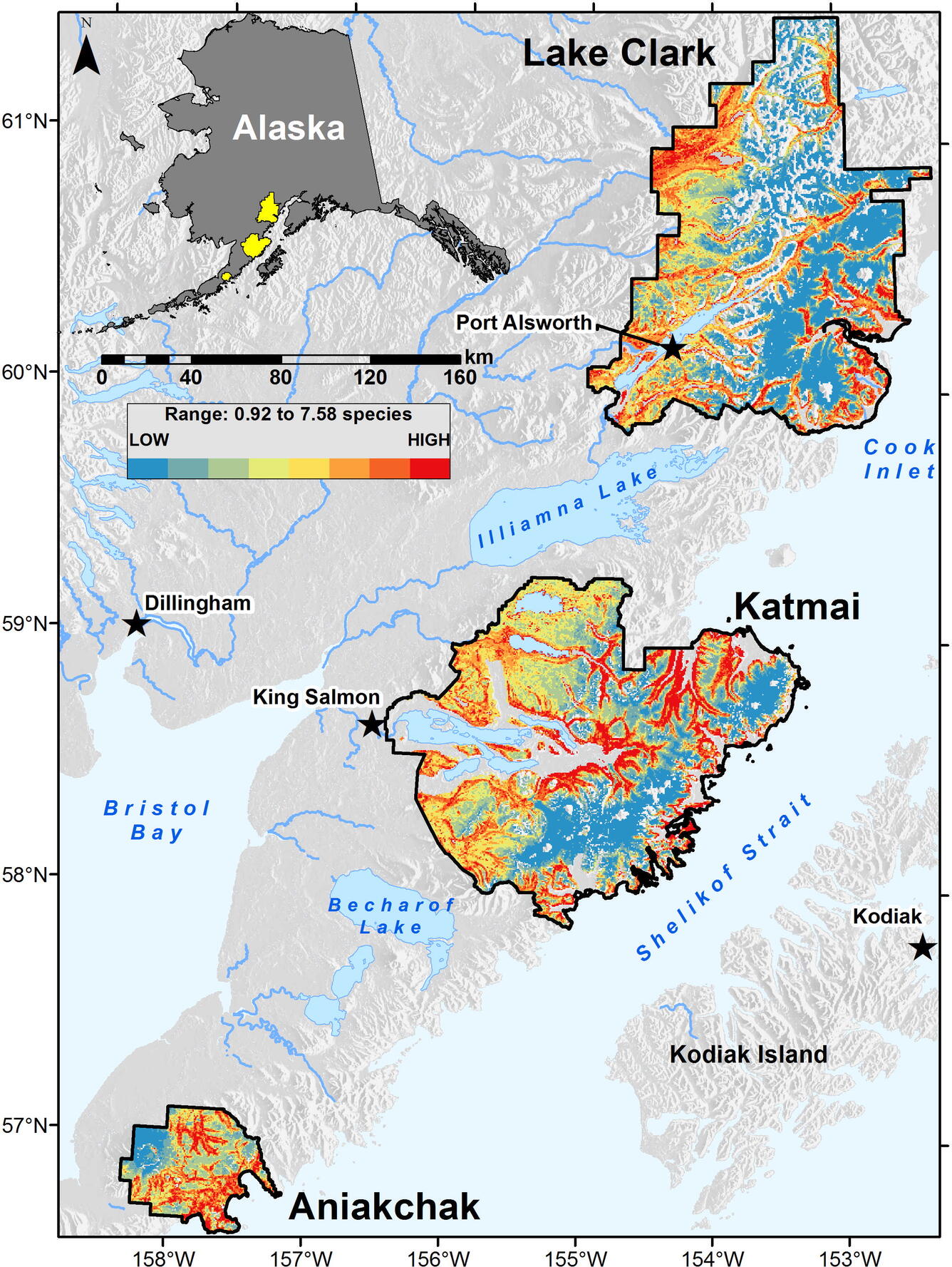 Estimated species richness of breeding birds in three National Parks in southwestern Alaska