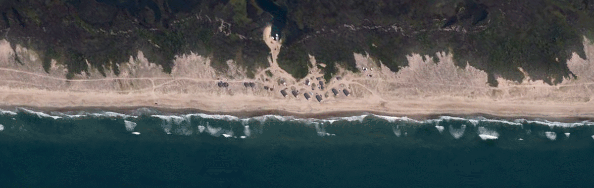 Before and after images of coastal change in Cape Lookout National Seashore caused by Hurricane Dorian.