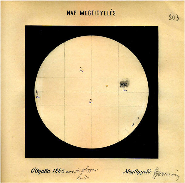 Drawing of the Sun for 16 November 1882 from the Ógyalla Observatory in Hungary (Baranyi et al., 2016)