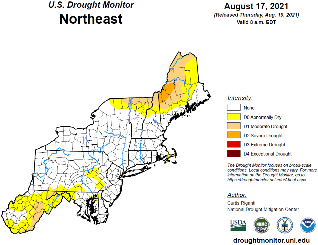 Status of dry and drought conditions - Northeast Region, August 17, 2021