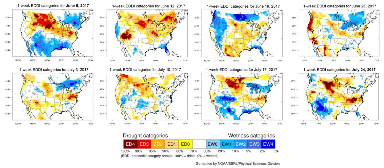 Map of US showing Evaporative Demands