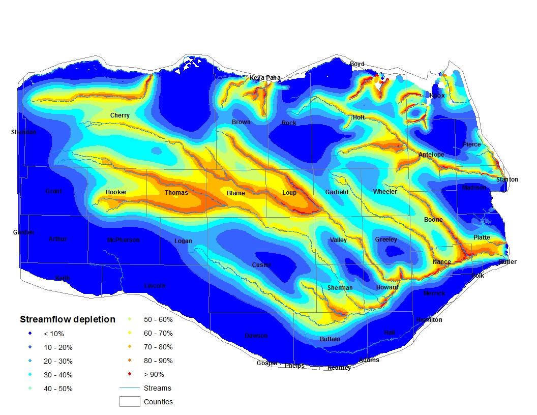 Graphic of streamflow depletion in the Elkhorn-Loup study area