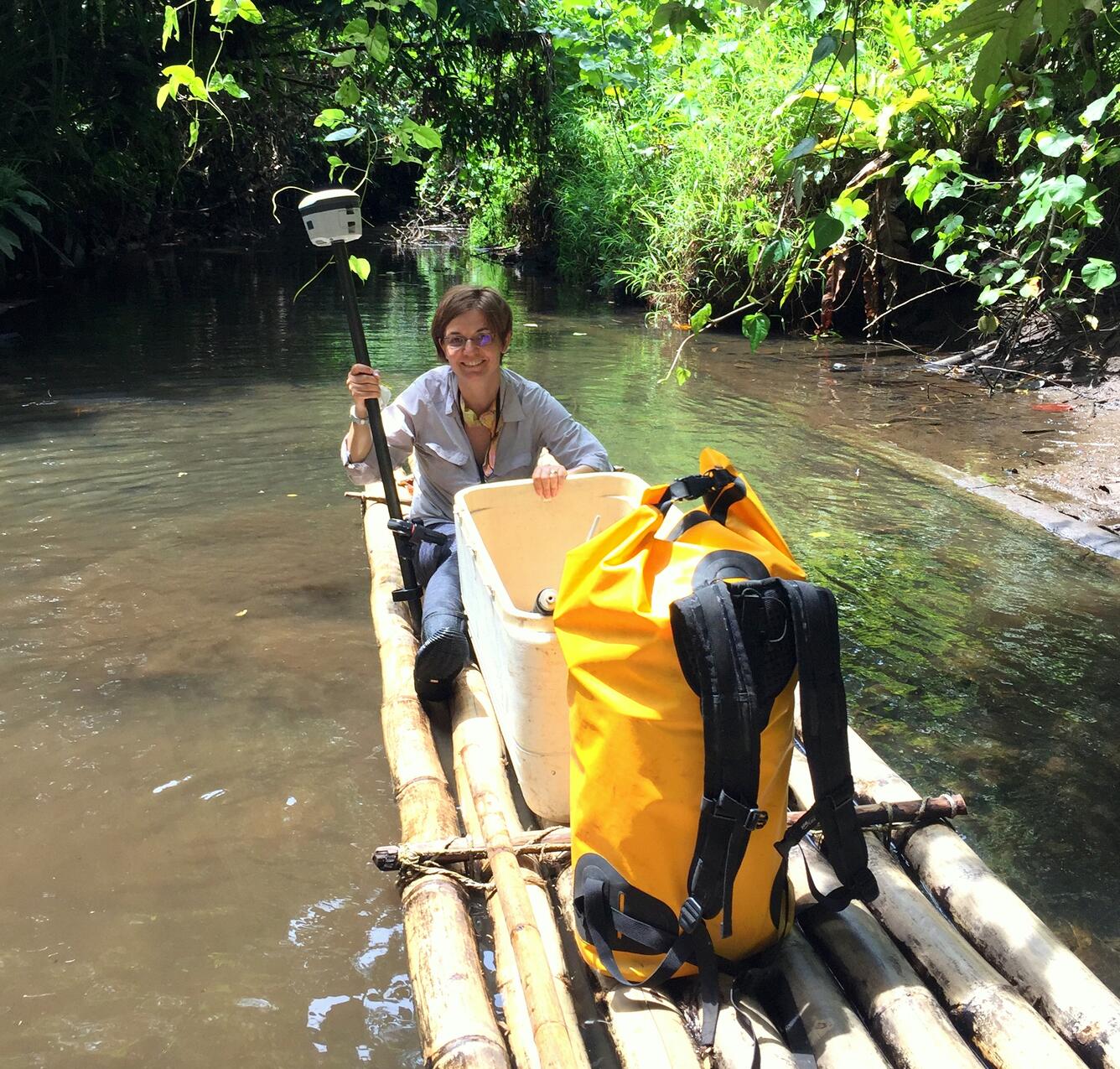 Photo of geographer, Elitsa Peneva-Reed during field work in the Federated States of Micronesia. 