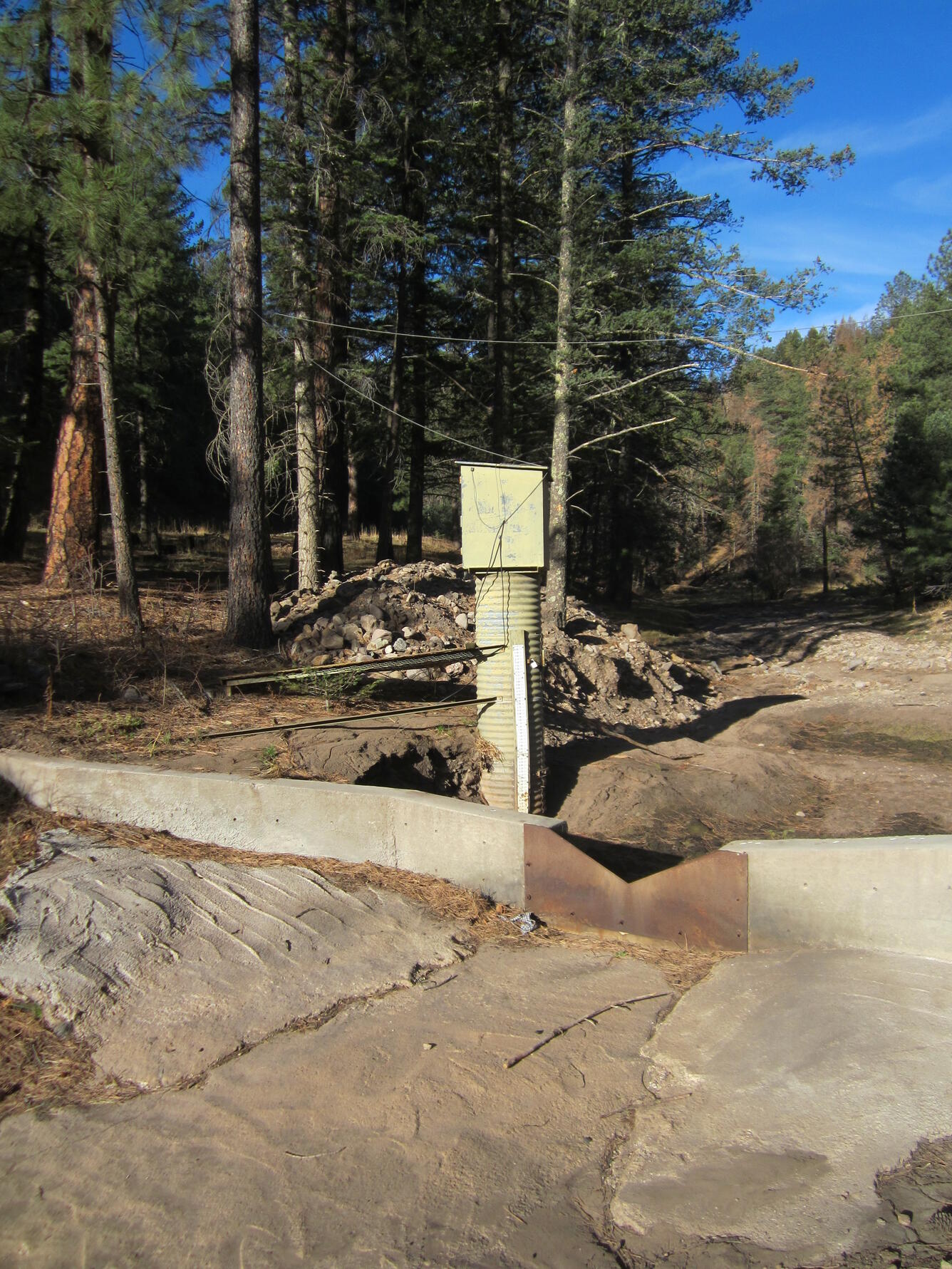 Streamflow-gaging station located on Eagle Creek below South Fork near Alto, New Mexico, April 2013.