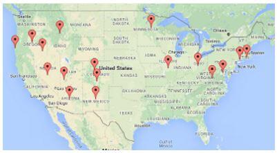 A map showing where some of the restoration projects have taken place. 