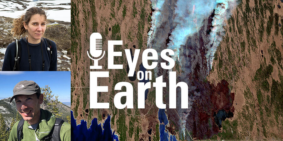 Ellen Whitman and Rob Skakun of Natural Resources Canada with the graphic for the USGS EROS podcast "Eyes on Earth"
