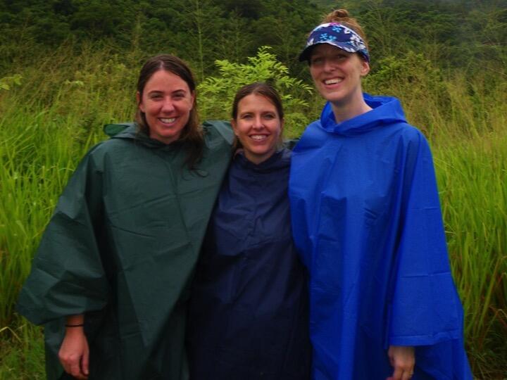 TRACE project’s three principal investigators in Puerto Rico with each person wearing a poncho.