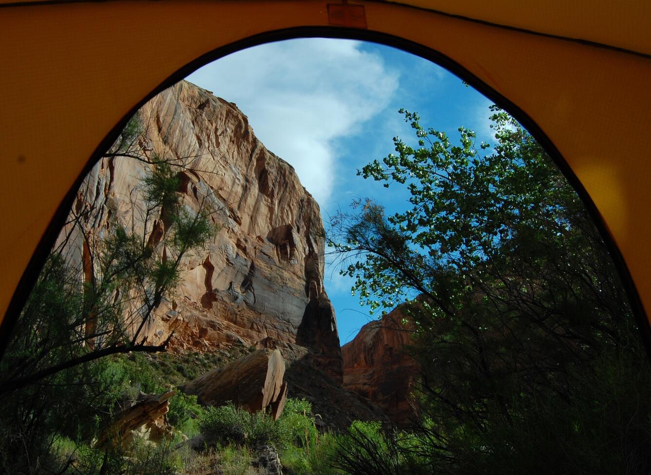 A view from in my tent looking out at the rocks