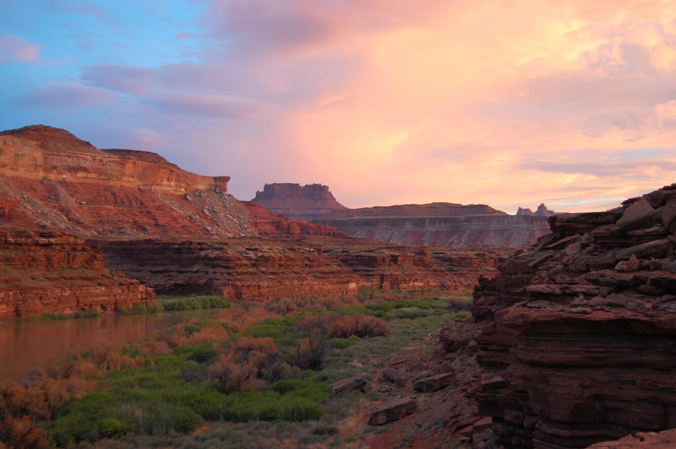 Sunset view, looking west, at Turks Head campsite