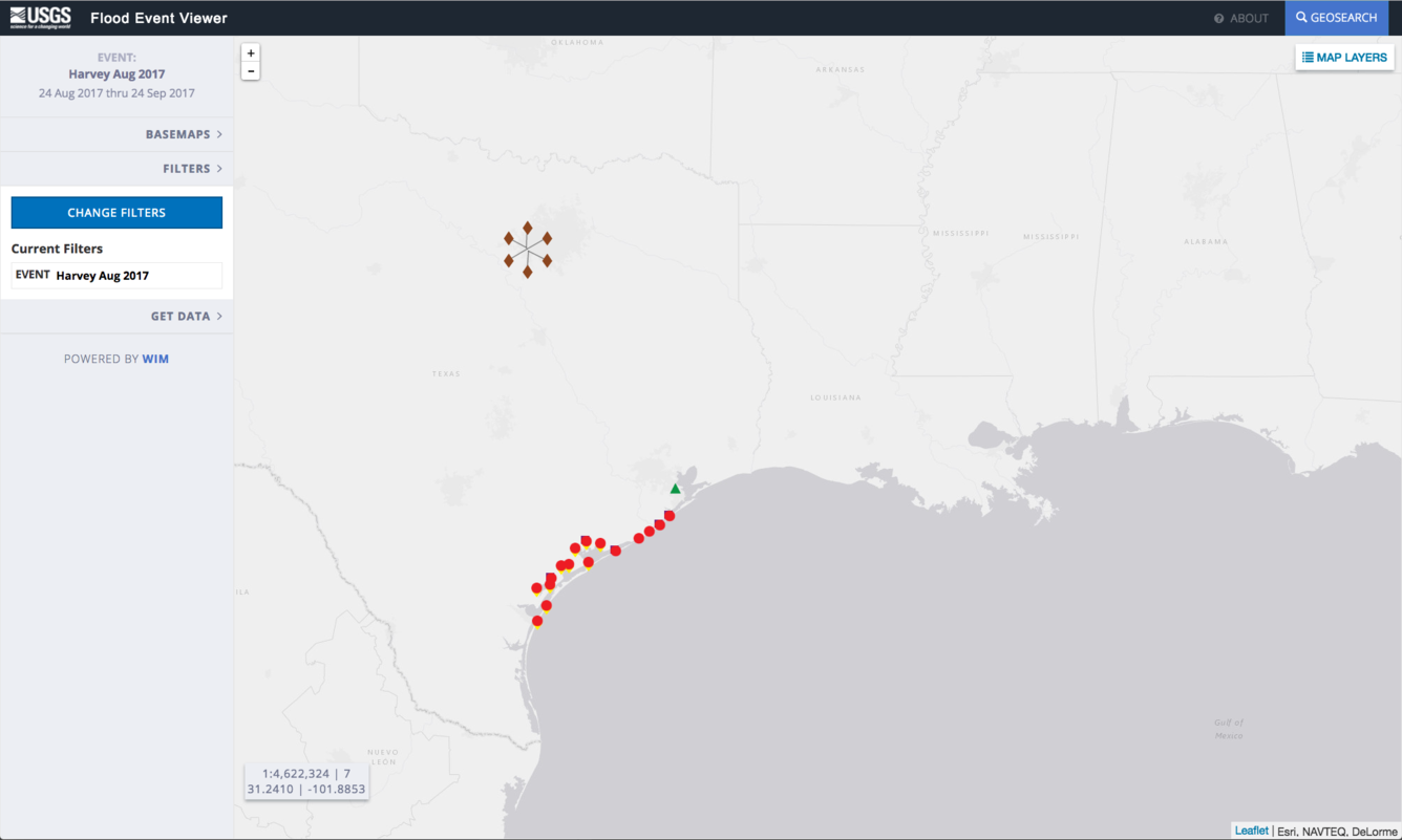 A screenshot of the Hurricane Harvey Flood Event Viewer