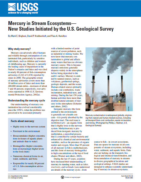 Mercury in Stream Ecosystems— New Studies Initiated by the USGS