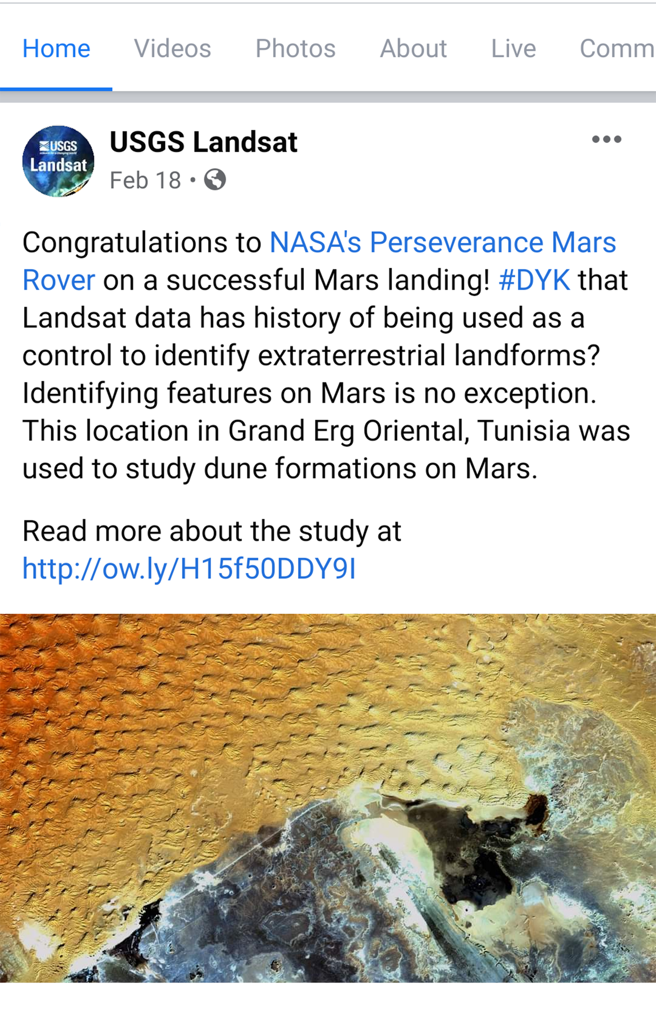 Facebook image of Mars post