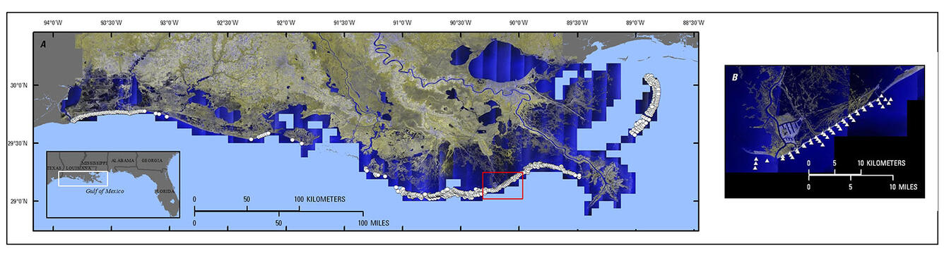 Regional map of coastal Louisiana showing 2015–2016 samples and 2017 sediment sample locations