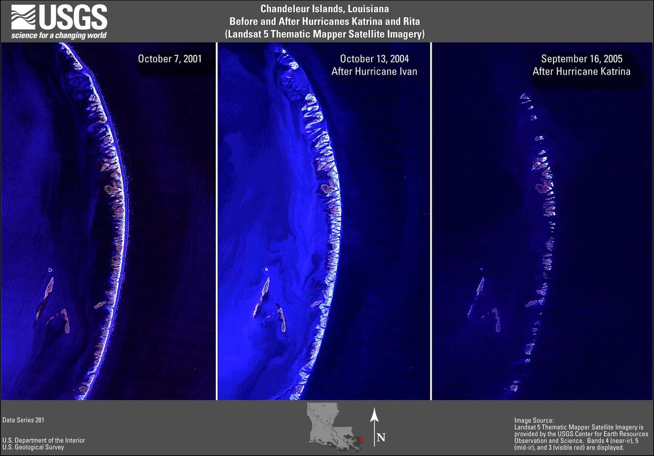 Satellite Images and Aerial Photographs of the Effects of Hurricanes Katrina and Rita on Coastal Louisiana