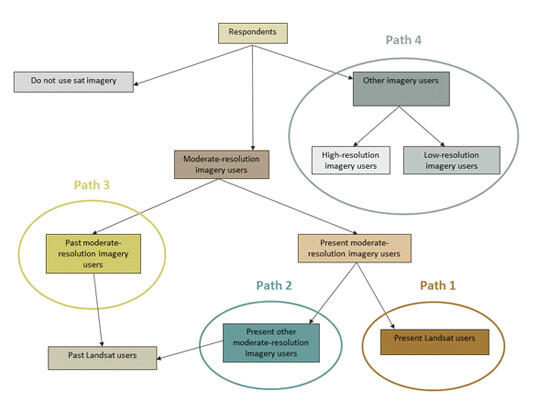 Figure 1. Paths for the 2009 Landsat satellite imagery user survey. 