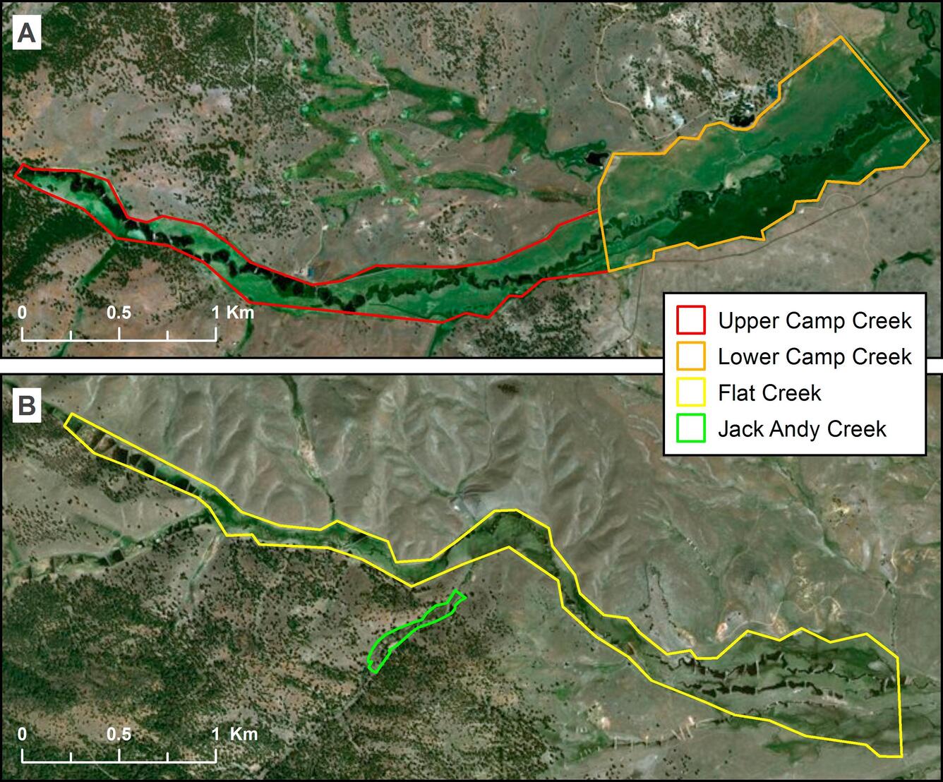 Aerial photographs with study area delineations