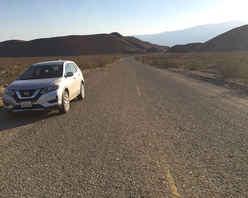 Trona Wildrose Road in the Panamint Valley, California, along the section of the seismic reflection survey, looking west.