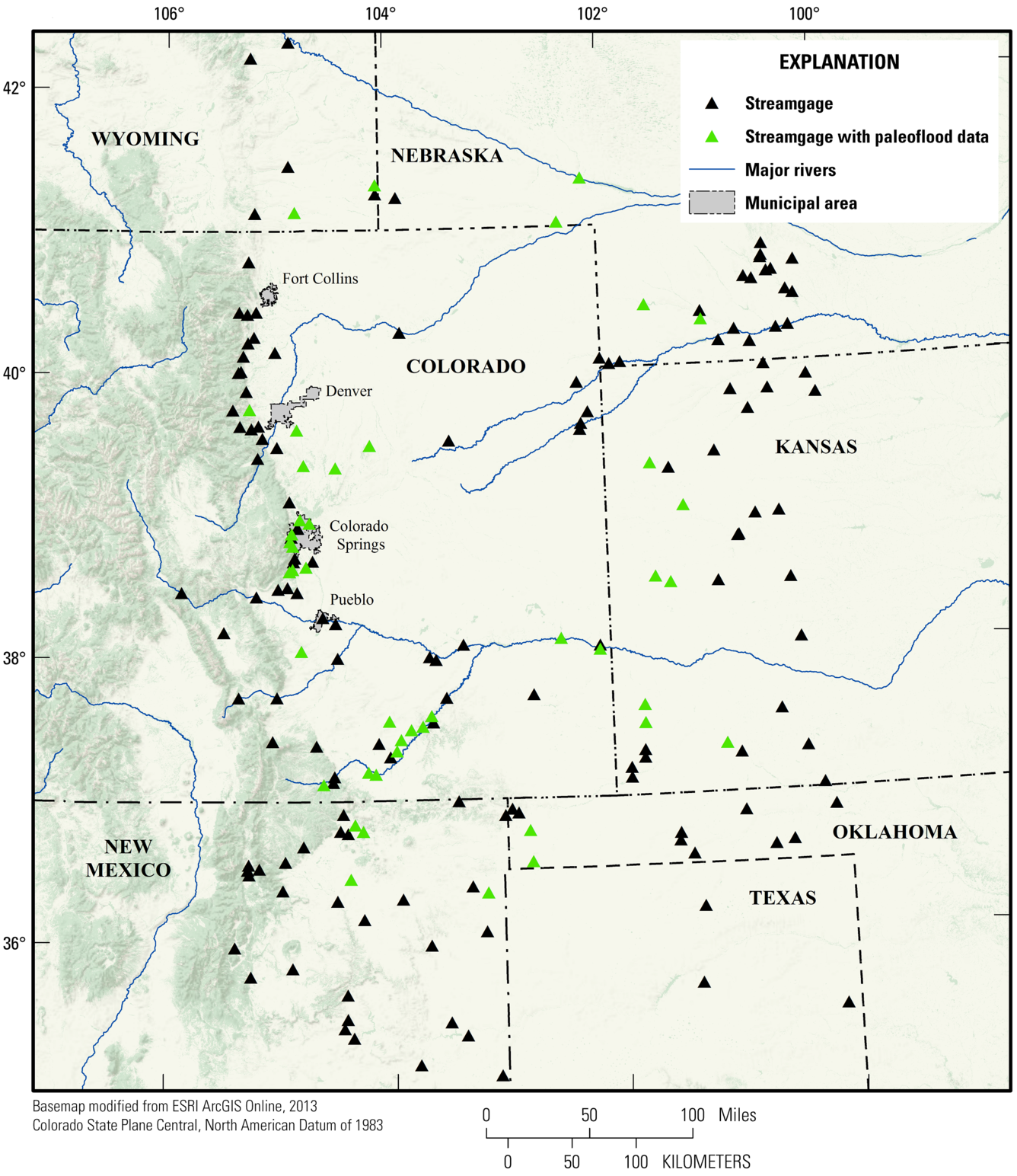 Colorado. The location of the 188 streamgages used to develop the peak-streamflow equations