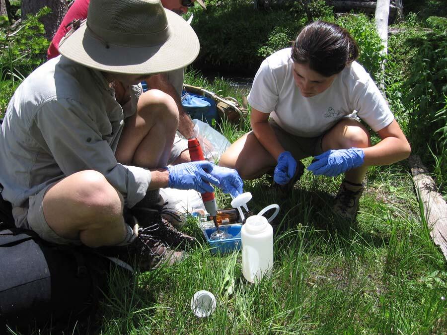 Filtering water sample at Loch Vale watershed, Colorado