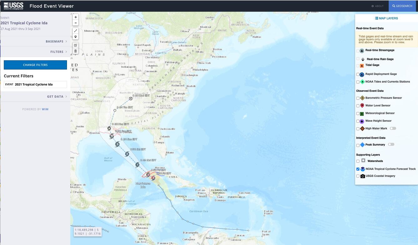 Flood event view for Ida on Aug. 27, 2021.
