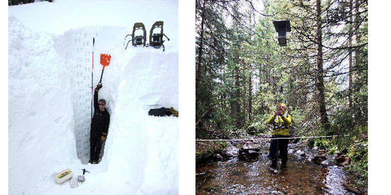Snowpit measurement at Buffalo Pass, CO and streamflow measurement at Middle Fork Ranch Creek, CO. 