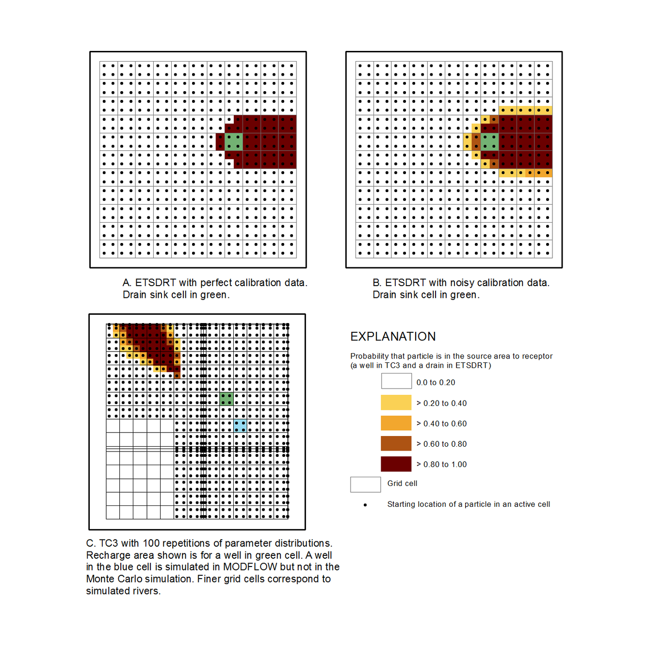 GEN_LHS and MCDRIVER_LHS contributing recharge areas generated using Monte Carlo simulation.