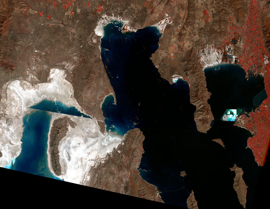 False-colored-composite satellite image, Great Salt Lake, Sept 1987