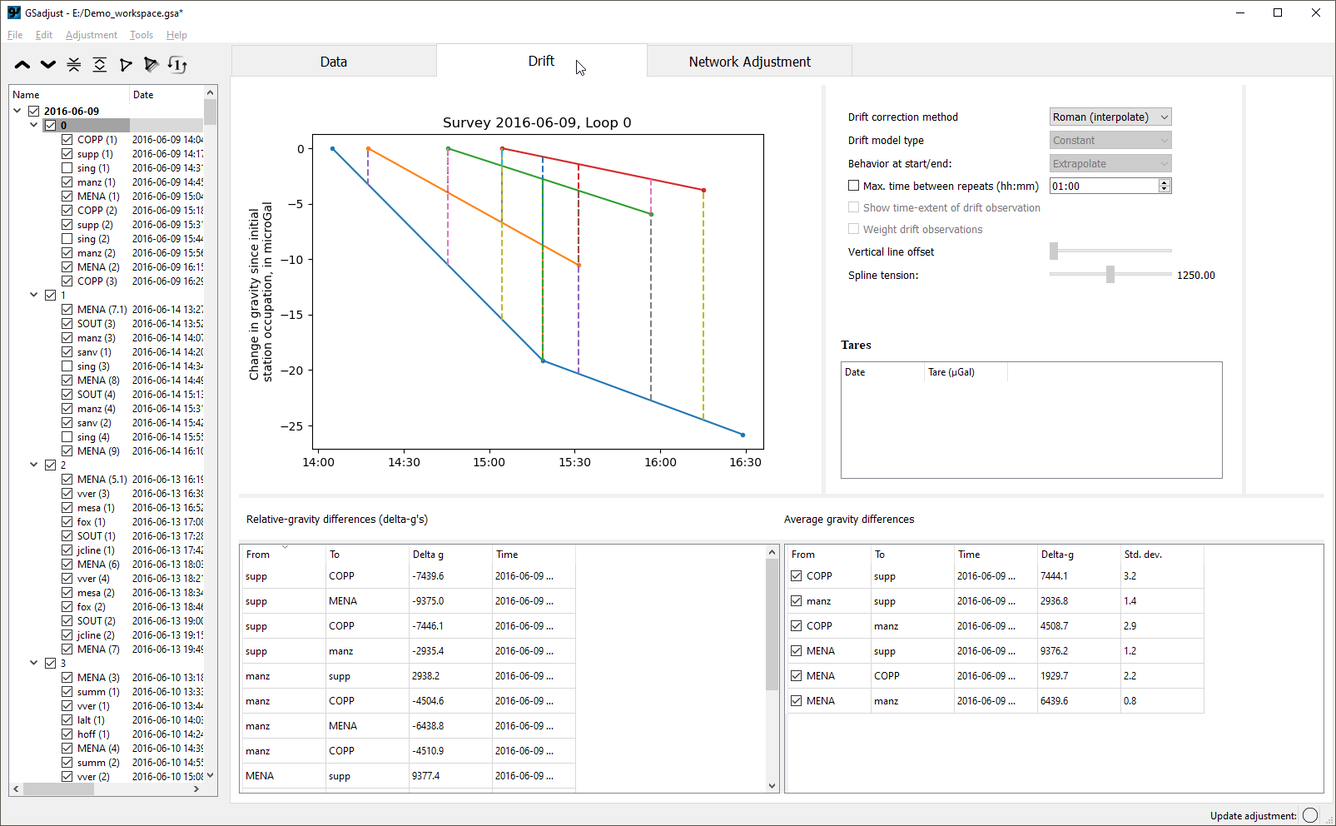 Screenshot showing example of GSadjust drift correction window