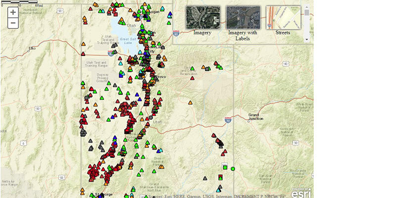 Map of Utah showing groundwater monitoring sites