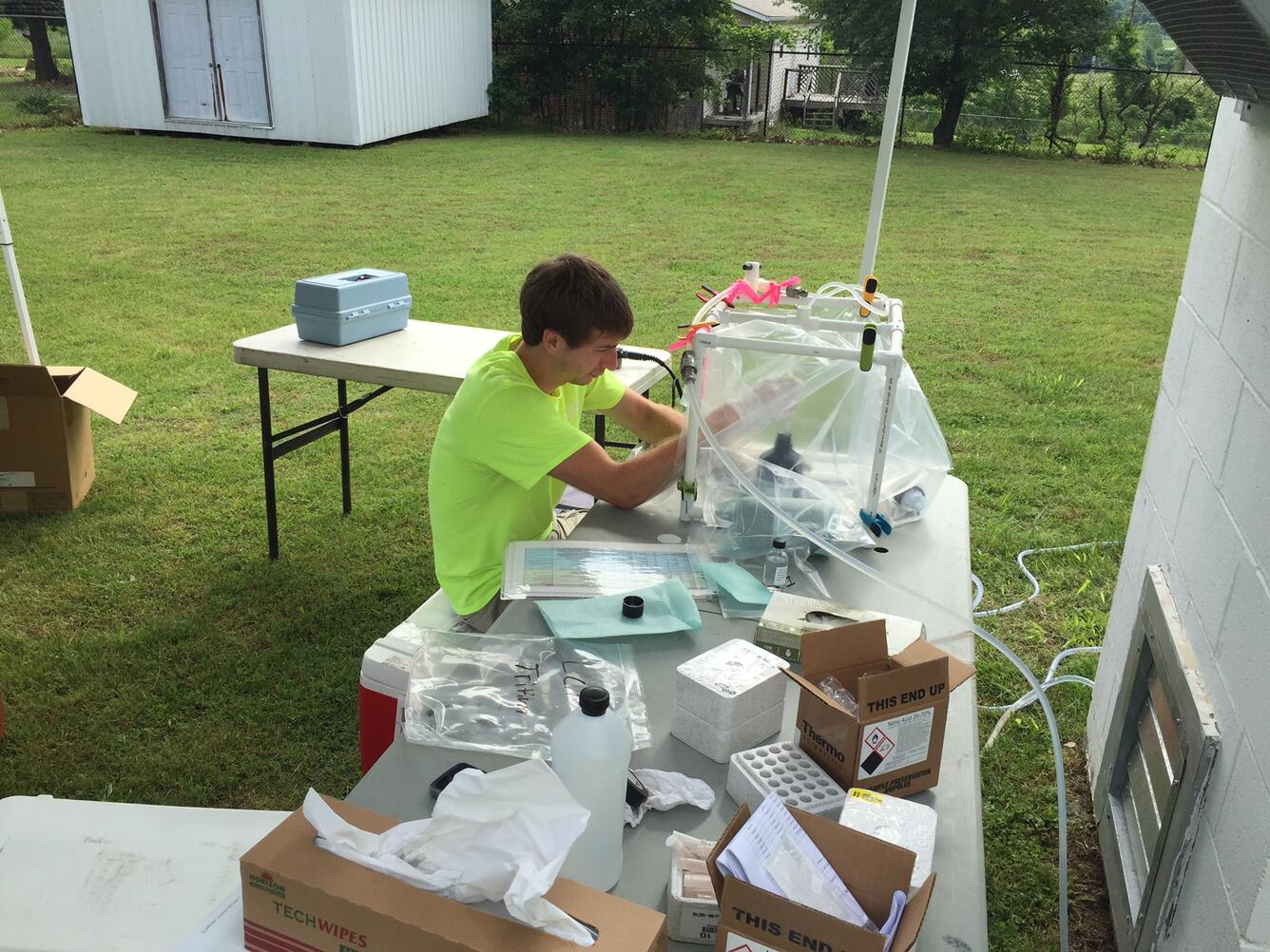 NAGT/USGS Intern Geoffrey Lutty working on his project "Biological, water-quality, and hydrological assessments"