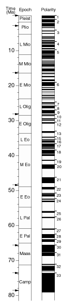 The geomagnetic polarity timescale.