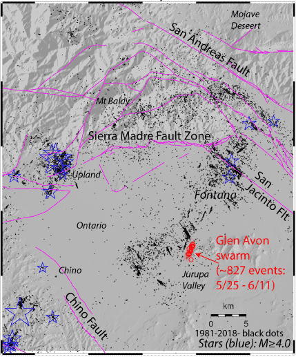gray map with fault lines and seismicity