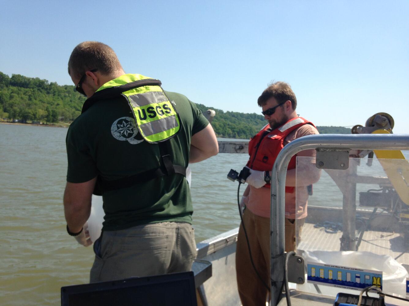 USGS scientists collecting water-quality samples on the Ohio River