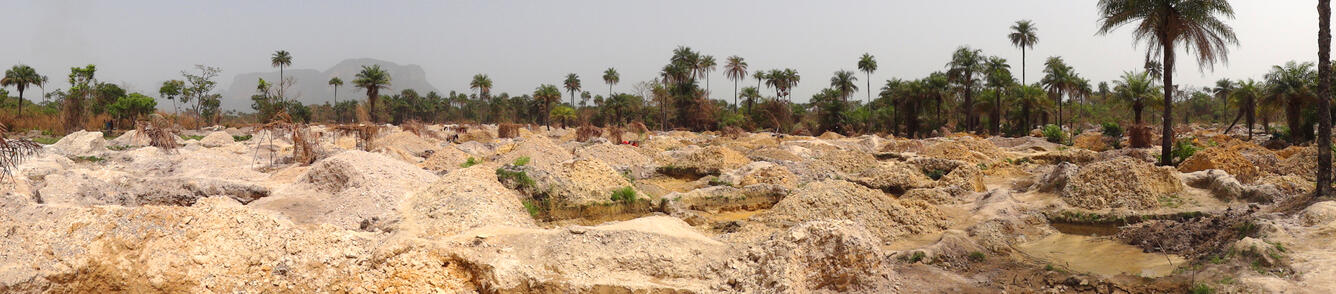 The resulting landscape after artisanal miners mined out the floodplain deposits in a small tributary in Guinea