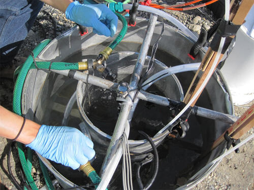 Close-up view of tracer experiment infiltration equipment. Hanford 300 Area, Hanford Site, Washington, July 2012. 