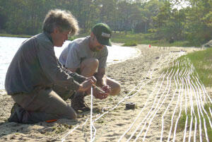 Charles Harvey (MIT) and Fred Day-Lewis (USGS) prepare fiber-optic distributed temperature system
