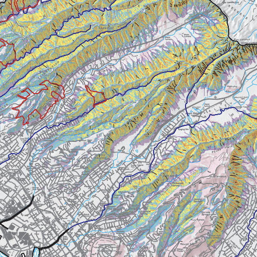 map of part of Hawaii with colors indicating debris-flow hazards