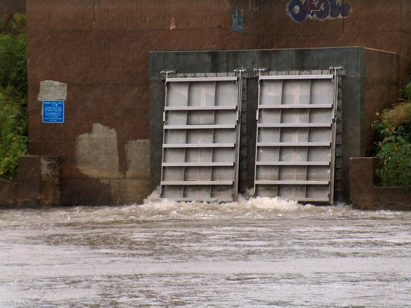 Water flowing from combined sewer overflow into the Missouri River near Omaha, Nebr.
