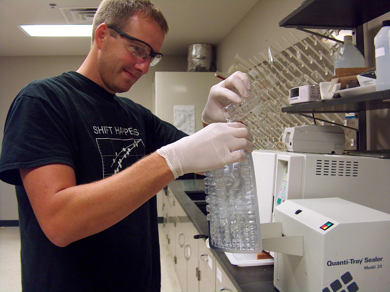USGS Nebraska Water Science Center scientist preparing water-quality samples