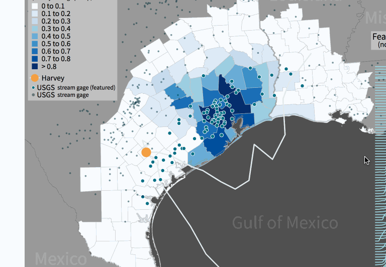 Screenshot of Harvey water footprint on a map
