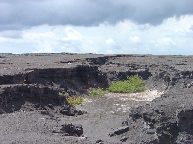 This is a photo of fissures along Crater Rim Drive.