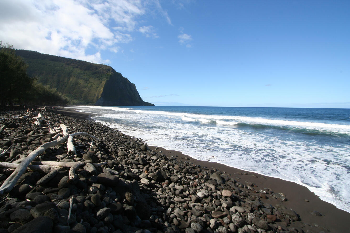 Hawaii Waipio Valley - Rocky beach and ocean